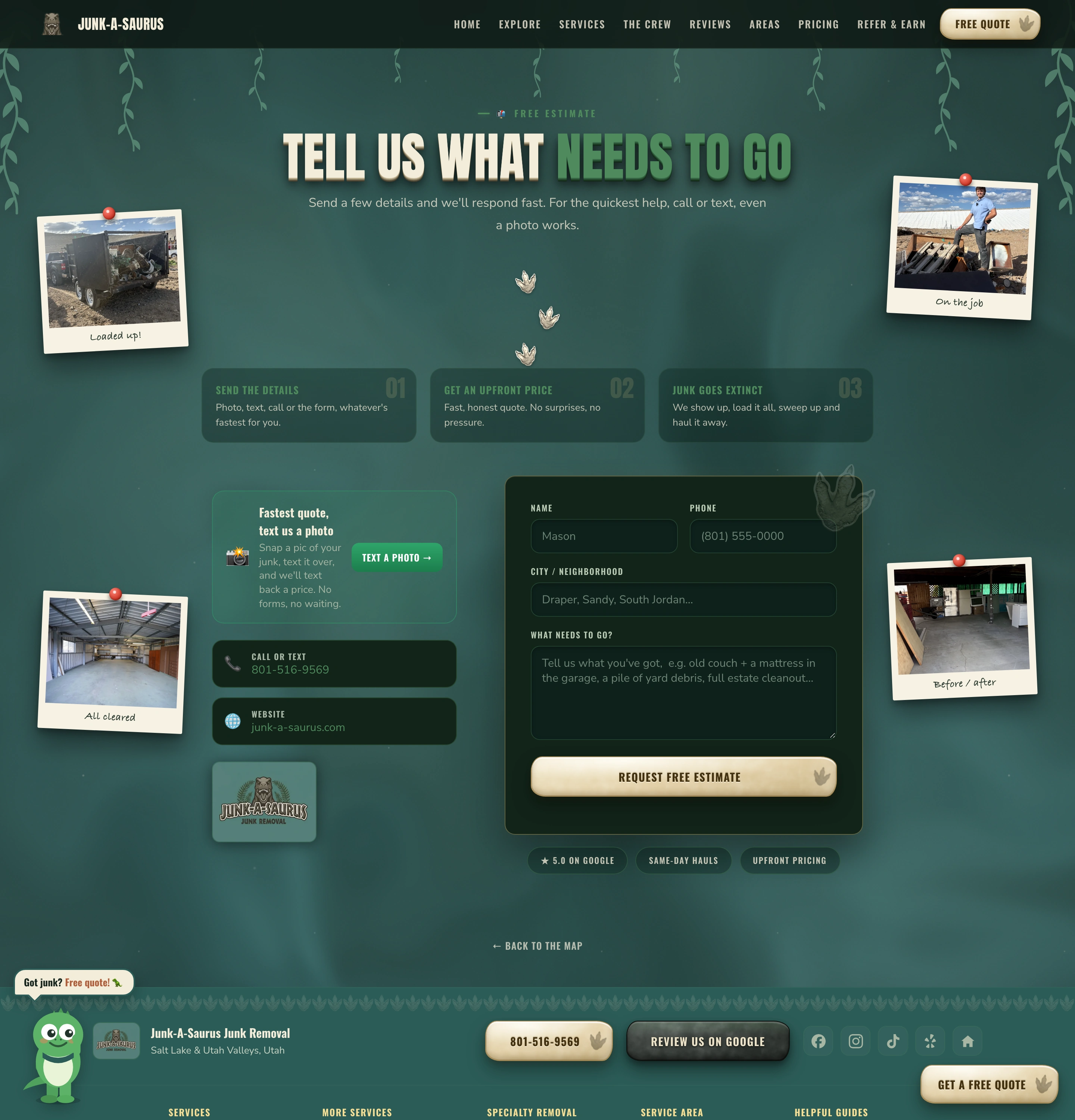 Long screenshot of the Junk-A-Saurus quote page